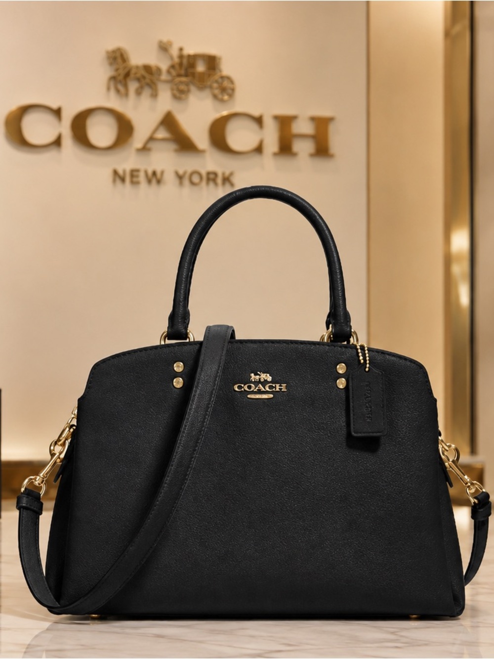 Coach Lillie Carryall Satchel – Black/Gold 🖤